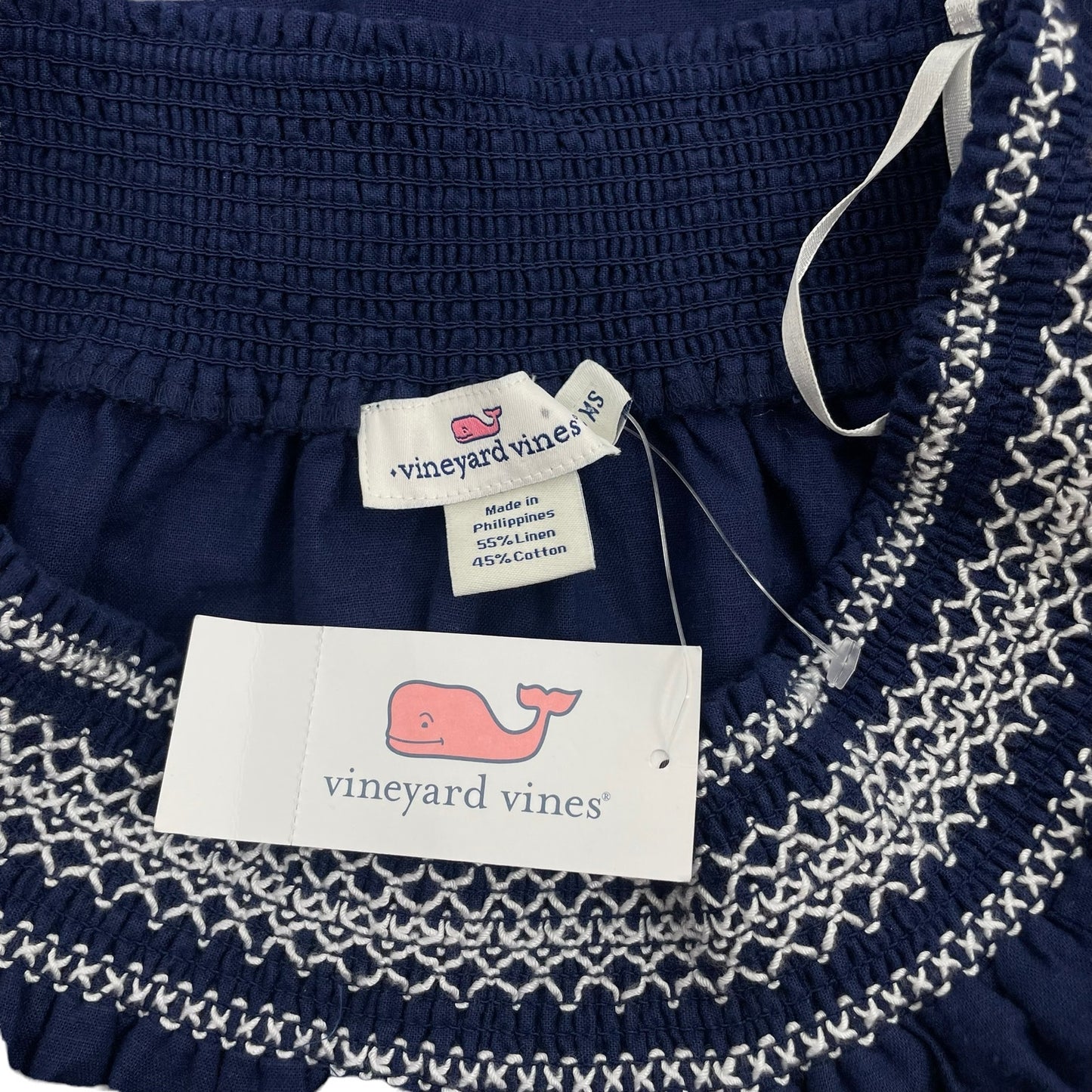 Vineyard Vines Off the Shoulder Embroider Linen Top Navy Blue Size XS