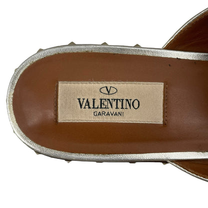 Valentino Garavani Rockstud Leather Mules Slide Agento Gold Size 40.5