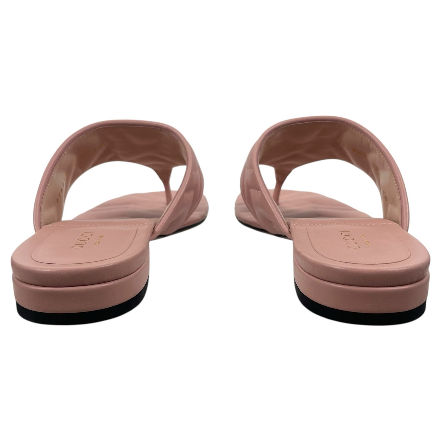 Gucci GG Logo Marmont Leather Thong Flat Sandals Pink Gold Size 37.5