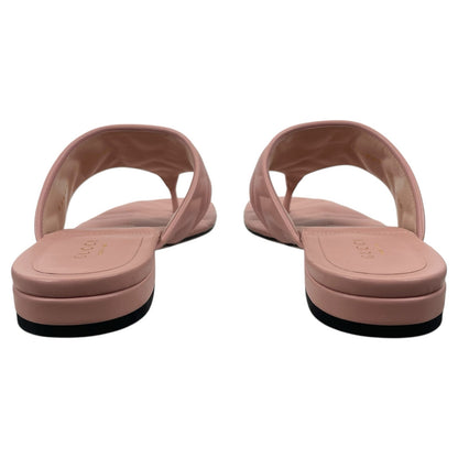 Gucci GG Logo Marmont Leather Thong Flat Sandals Pink Gold Size 37.5