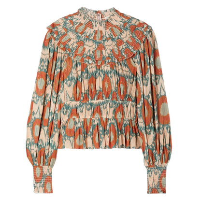 Ulla Johnson Noor Printed Blouse Bishop Sleeve Mock Neck Nimbus Size 4