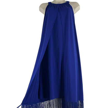 Chico's Fringed Hem Halter Neck Midi Dress Blue Size 2P/ LP