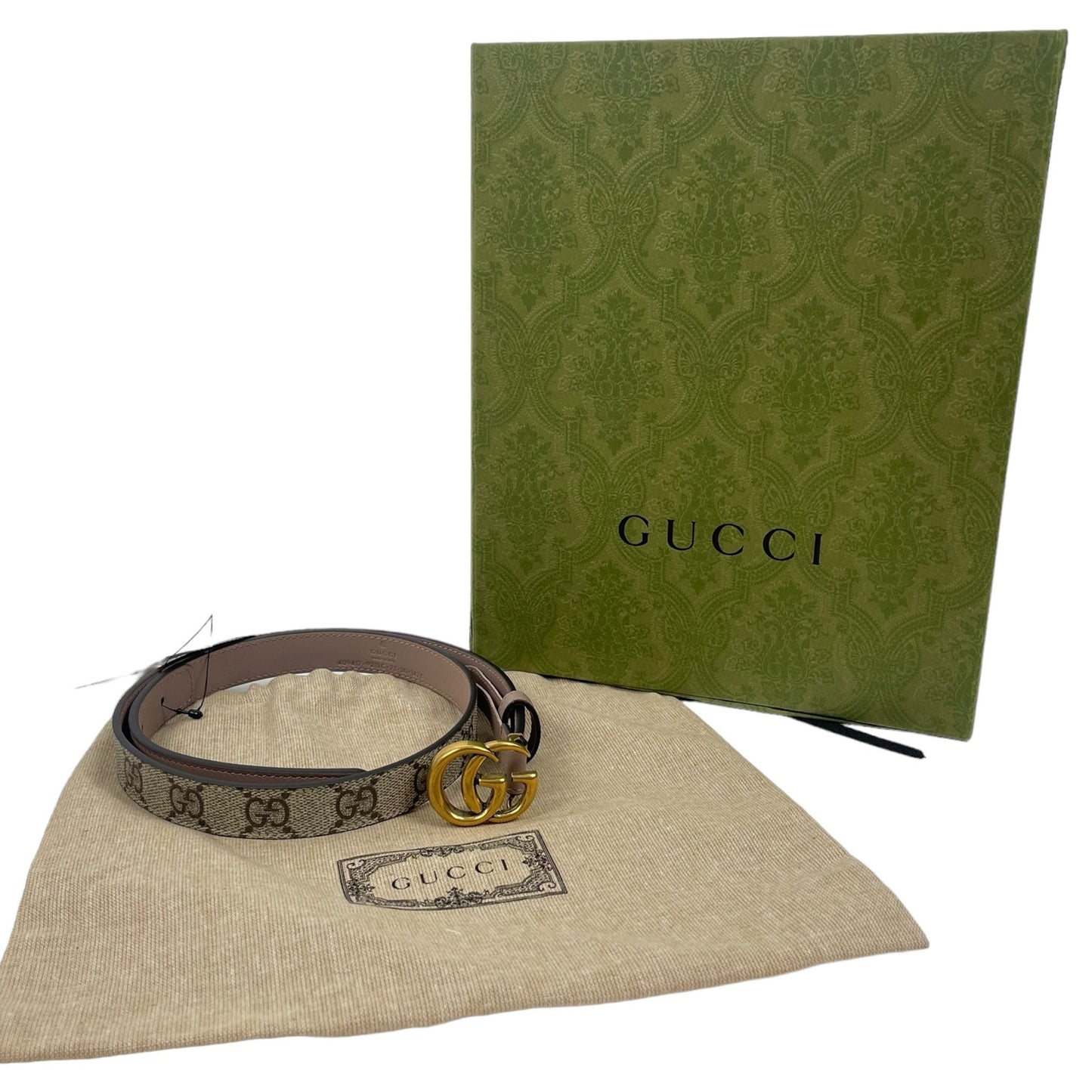 NEW Gucci Tess Supreme Monogram Calf Leather Belt Ebony Rose Size 75/30