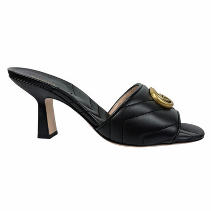 Gucci Nappa Matelasse GG Marmont 75mm Slide Sandal Black Size 37.5
