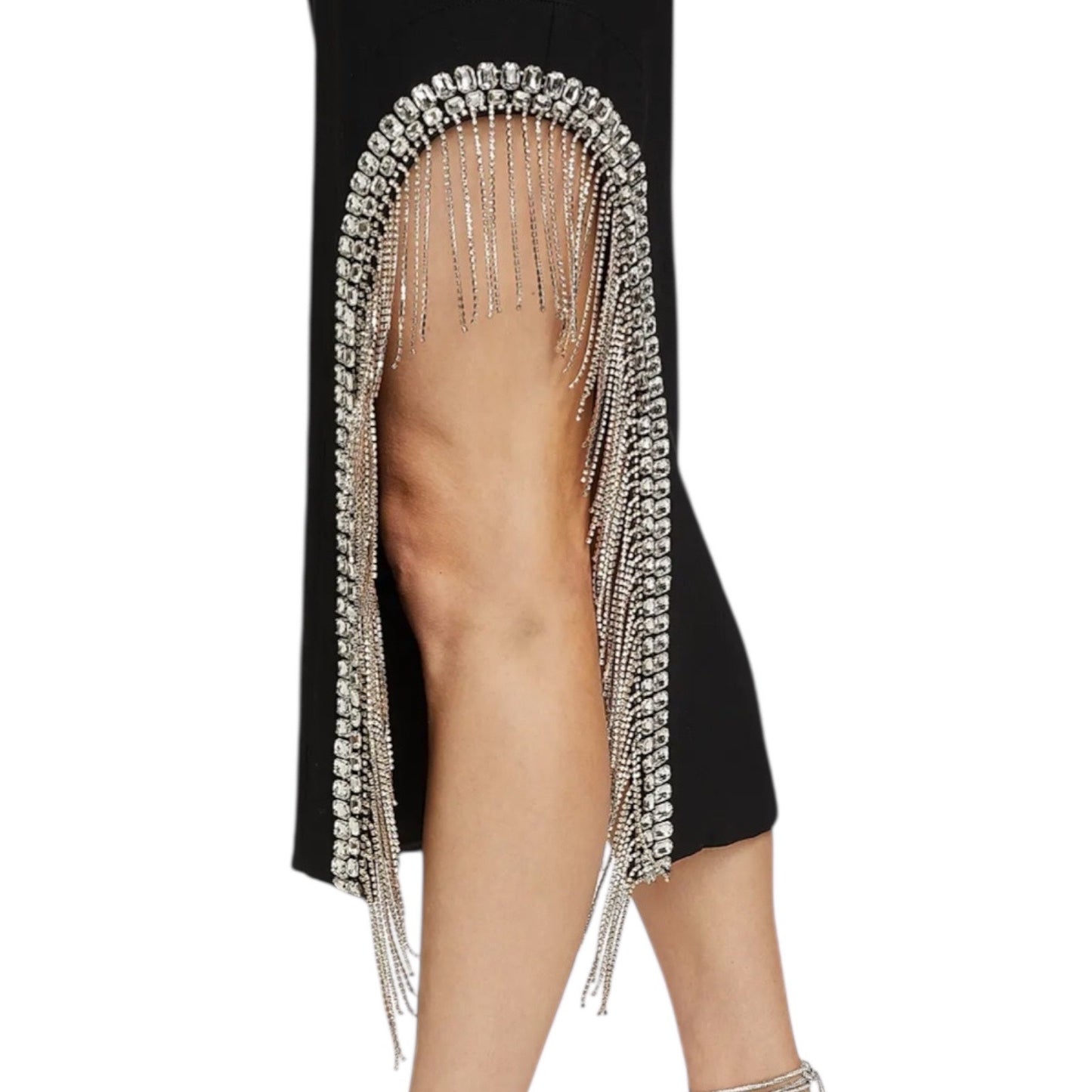 Cinq a Sept Strapless Rhinestone Fringed Sammy Midi Dress Black Size 6