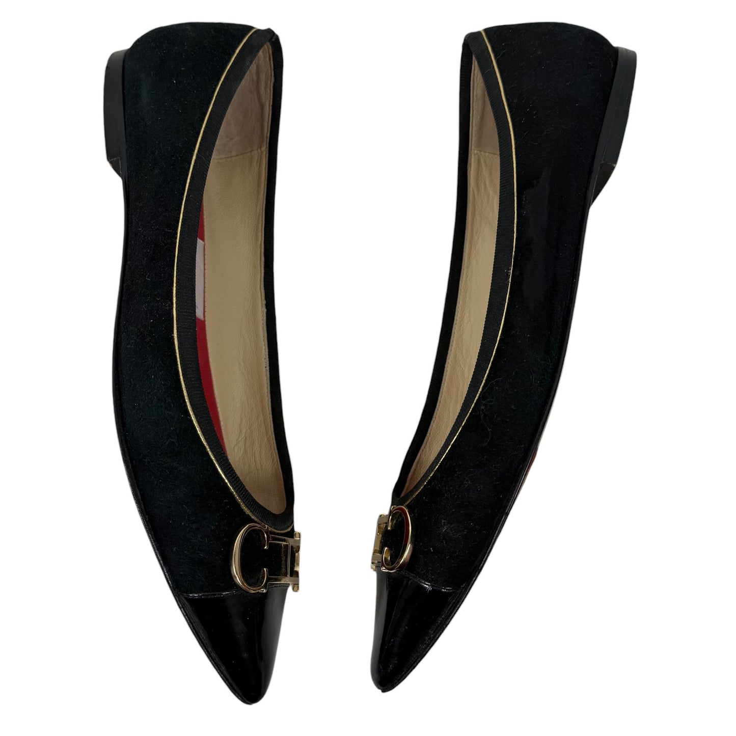 Carolina Herrera Initials Insignia Logo Cap Toe Suede Flats Black Size 36