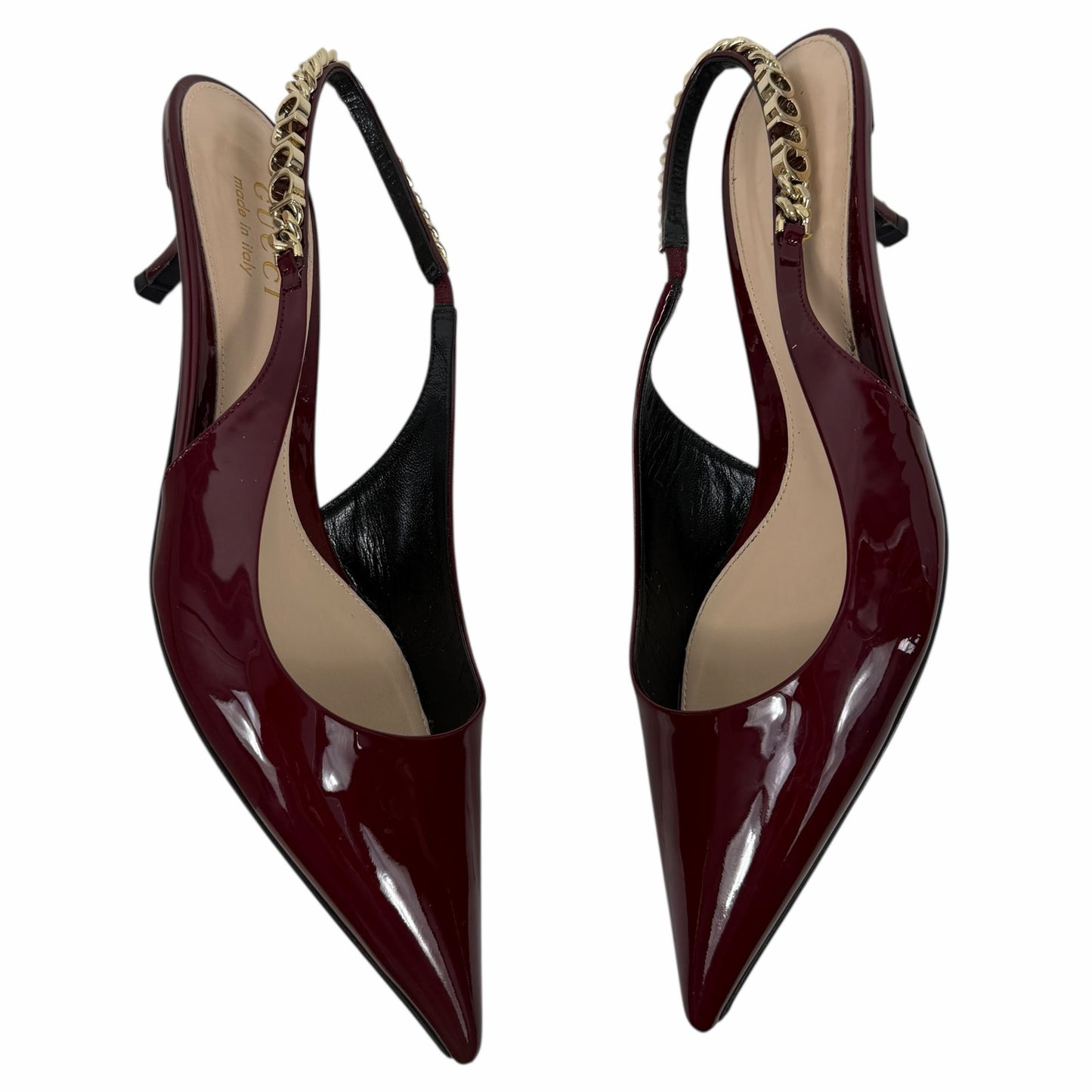 Gucci Signoria 45mm Patent Leather Slingback Pump Kitten Heel Red Size 37