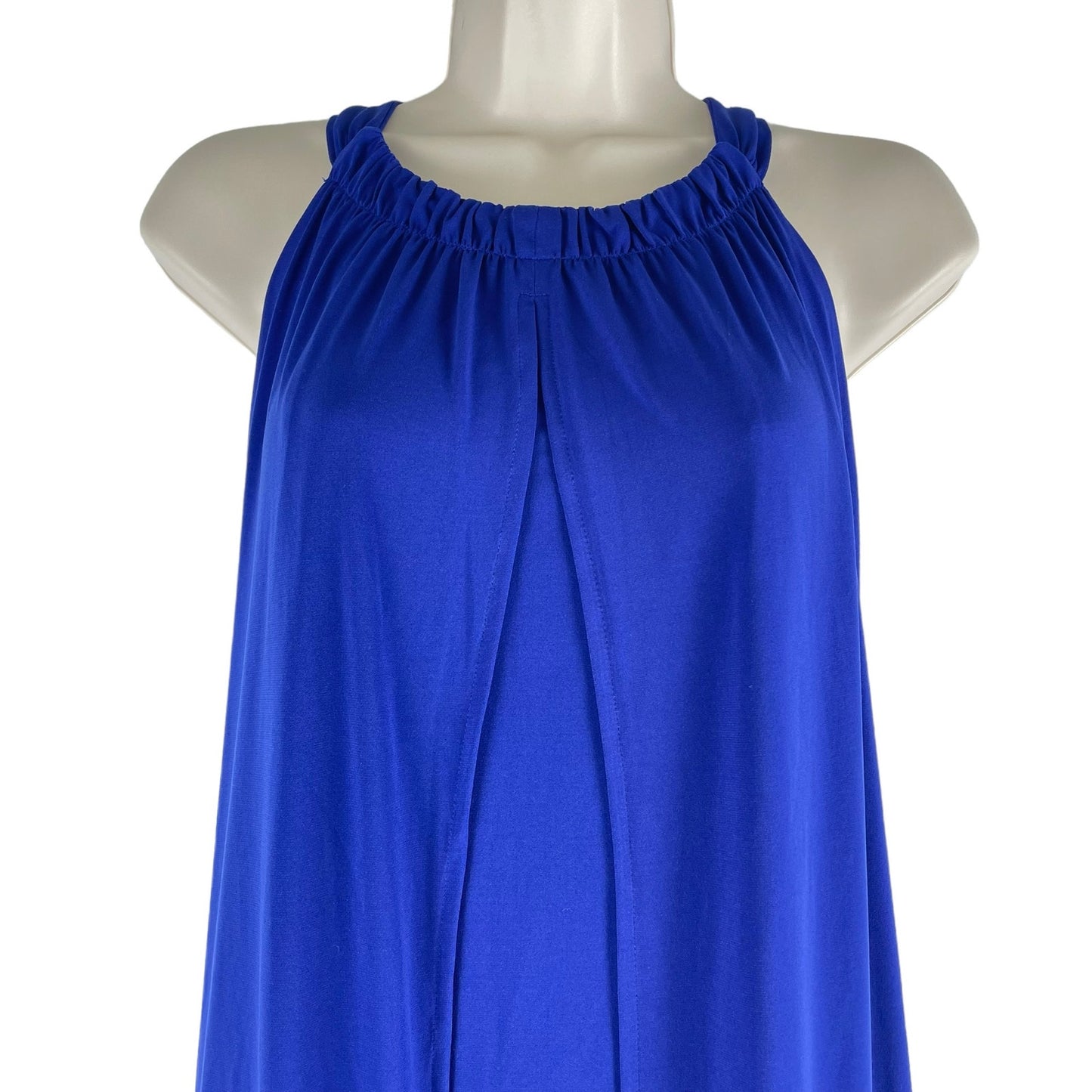 Chico's Fringed Hem Halter Neck Midi Dress Blue Size 2P/ LP