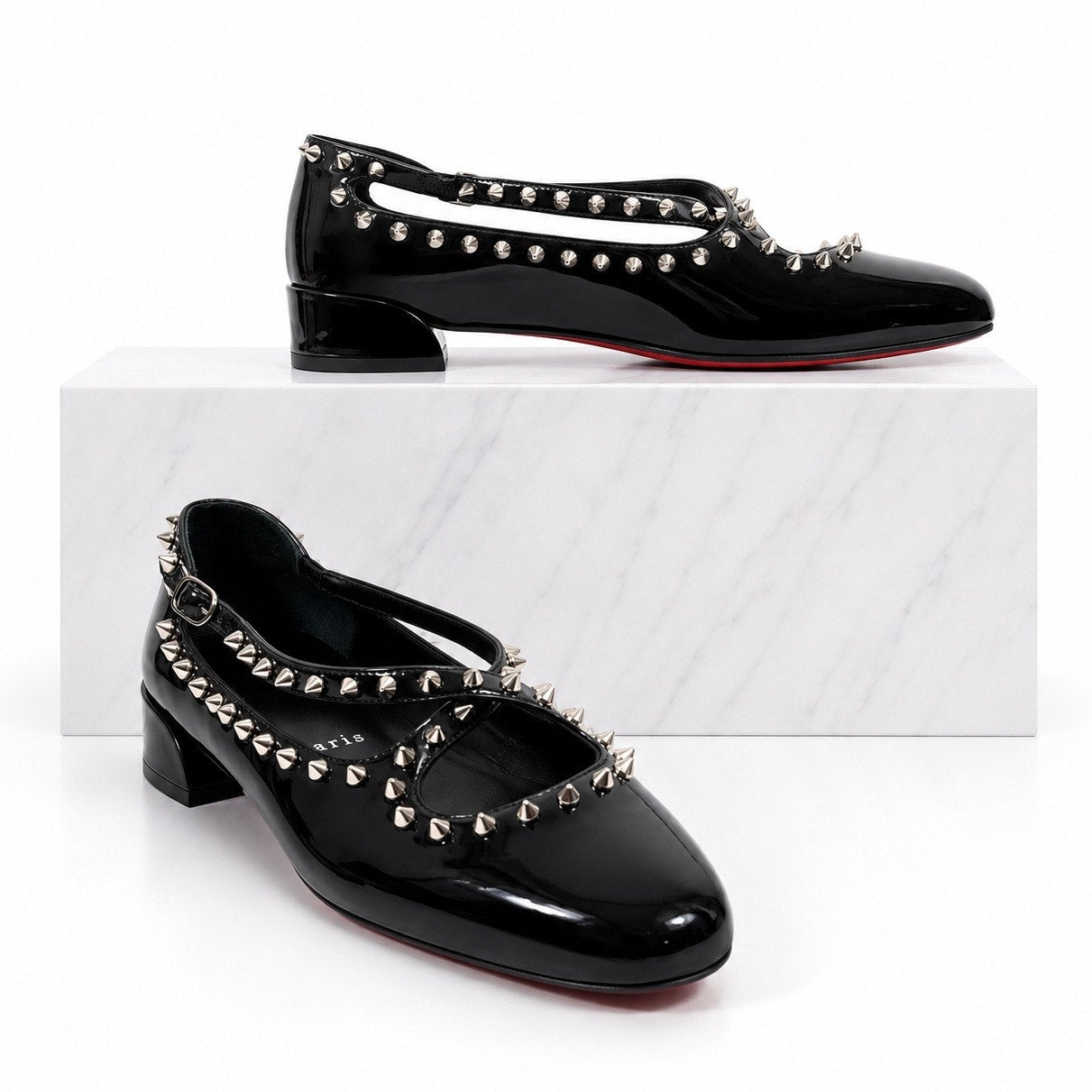 Christian Louboutin Pilouta Jane Spiked Patent Flats Black Size 36.5