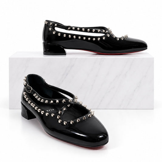 Christian Louboutin Pilouta Jane Spiked Patent Flats Black Size 36.5
