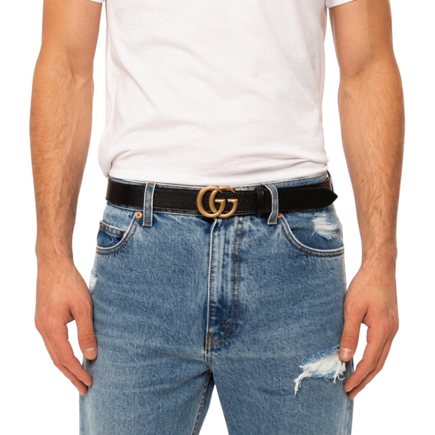 Gucci Double GG Reversible Leather Belt Black Brown Gold Buckle Size 120/ 48