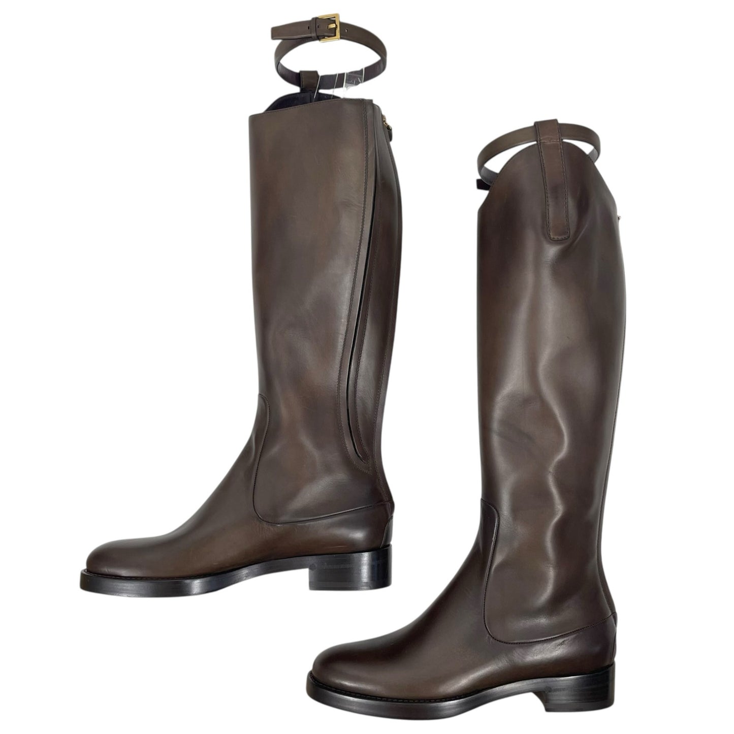 Gucci Victoria Equestrian Leather Tall Riding Boots Dark Brown Size 37