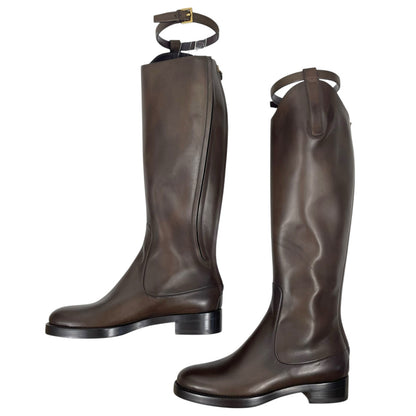 Gucci Victoria Equestrian Leather Tall Riding Boots Dark Brown Size 37