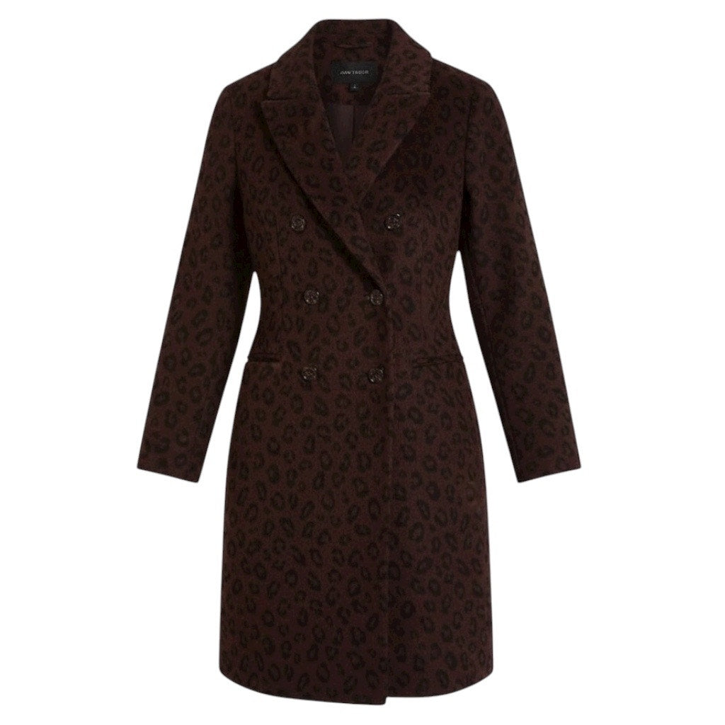 Ann Taylor Wool Blend Chesterfield Coat Brown Cheetah Print Size XL