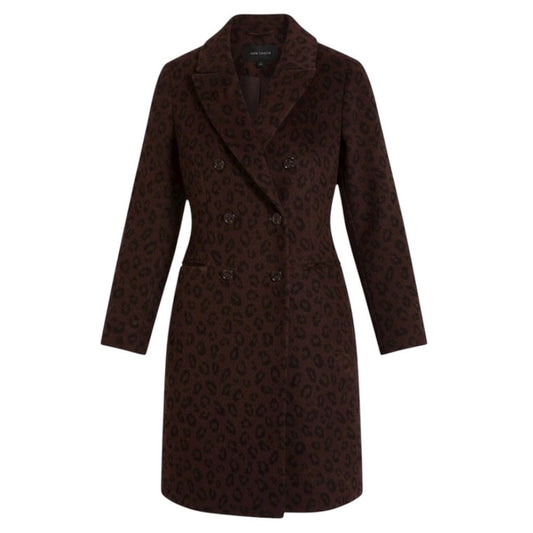 Ann Taylor Wool Blend Chesterfield Coat Brown Cheetah Print Size XL