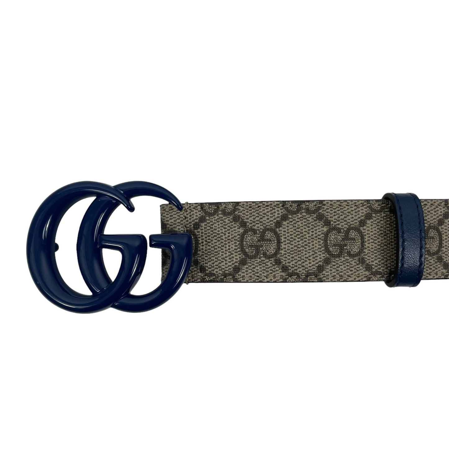 NEW Gucci Supreme Marmot GG Monogram Leather Belt Blue Beige Size 100/40