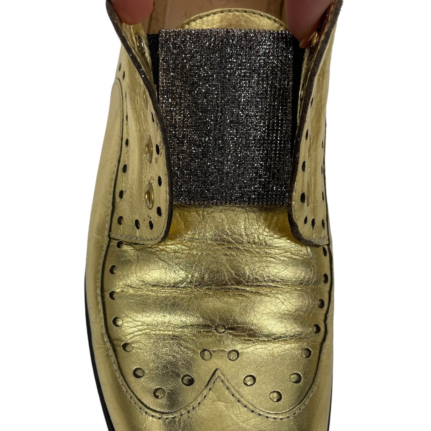 The Office of Angela Scott Glitter Strap Slip On Oxford Shoes Gold Size 40