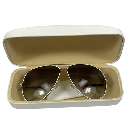 Chloe Oversized Aviator 60mm Sunglasses Metal Frame White Gold with Case