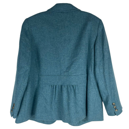 Talbots Wool Blend 2 Button Blazer Jacket Heather Teal Blue Size 14W