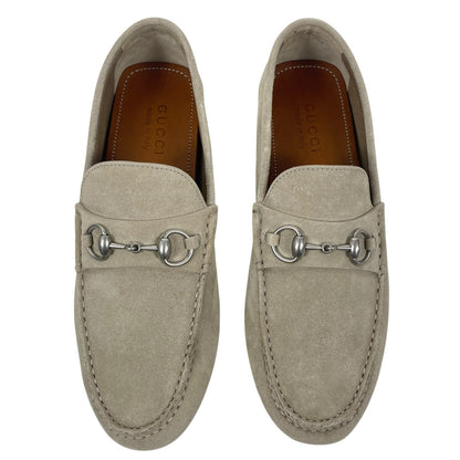 Gucci Horsebit Suede Driver Loafers Moccasin Oatmeal Beige Size 8 US 8.5