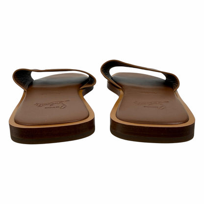 Christian Louboutin CL Mule Leather Flat Slide Sandal Brown Size 40