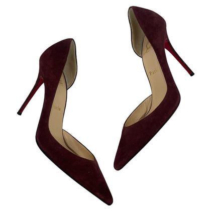 Christian Louboutin Iriza 100mm Half d'Orsay Suede Pump Burgundy Size 38.5