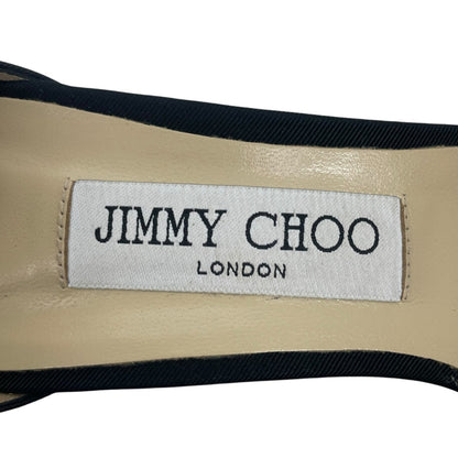 Jimmy Choo Aveline 100 Black Sandal Grosgrain Mesh Fasincator Bow Size 39