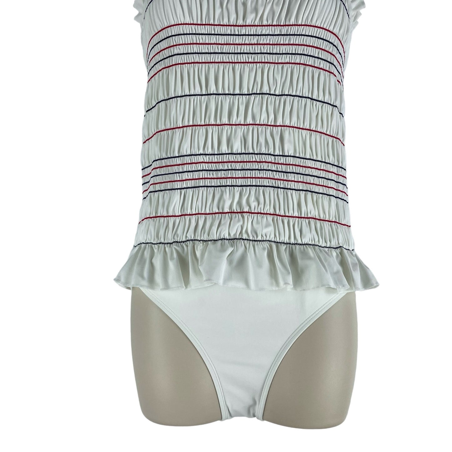 Tory Burch Costa One Piece Swimsuit Striped Ivory White Size S