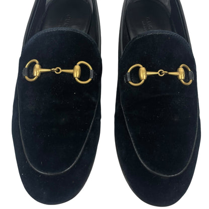 Gucci Jordaan Velvet Slip On Loafer Horsebit Detail Solid Black Size 37