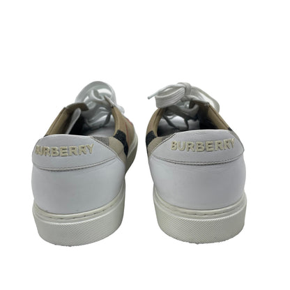 Burberry New Salmond Check Leather Sneakers Lace Up White Size 39.5