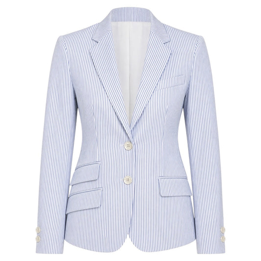 Brooks Brothers Seersucker Striped Blazer Jacket Blue White Size 12