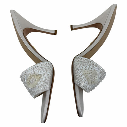 Veronica Beard Braxton Beaded Mule Sandal Coconut White Size 9M