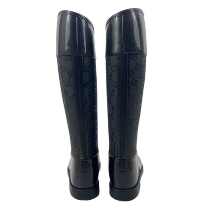 Gucci GG Monogram Rain Boots Rubber Wellington Boots Black Size 37