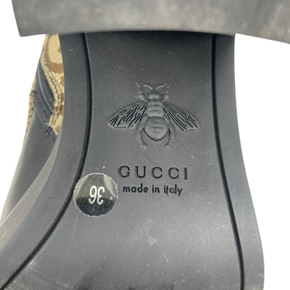 Gucci Flores Calfskin Monogram Double GG Ankle Boots Camel Ebony Size 36