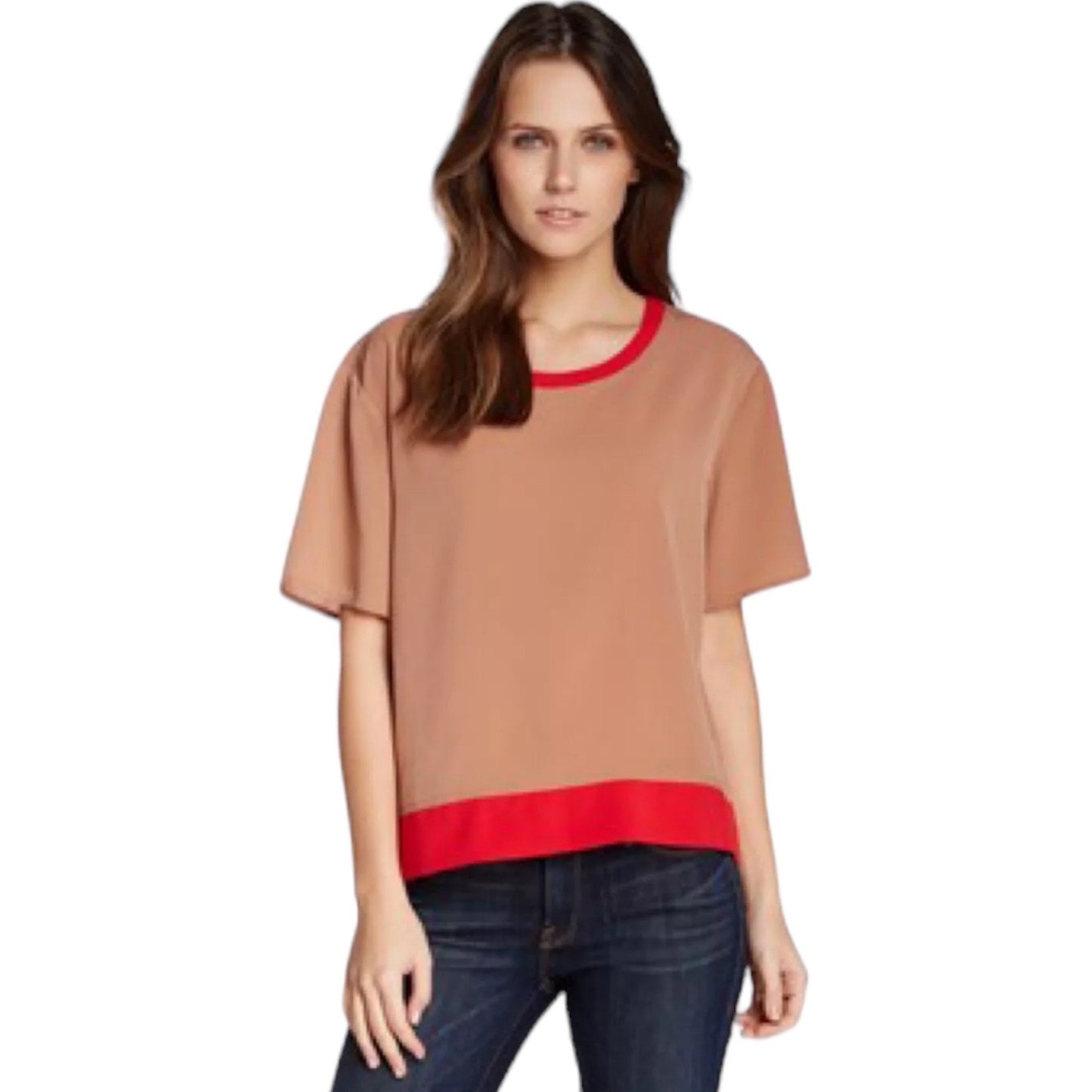 Walter Baker Leilani Short Sleeve Boxy Top Camel Red Size S