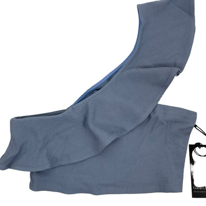 Privacy Please Waverly One Shoulder Crop Top Ruffle Blue Size L