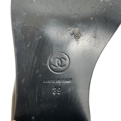 Chanel Coco Mark Logo Cap Toe Chain Short Leather Boots Black Size 39