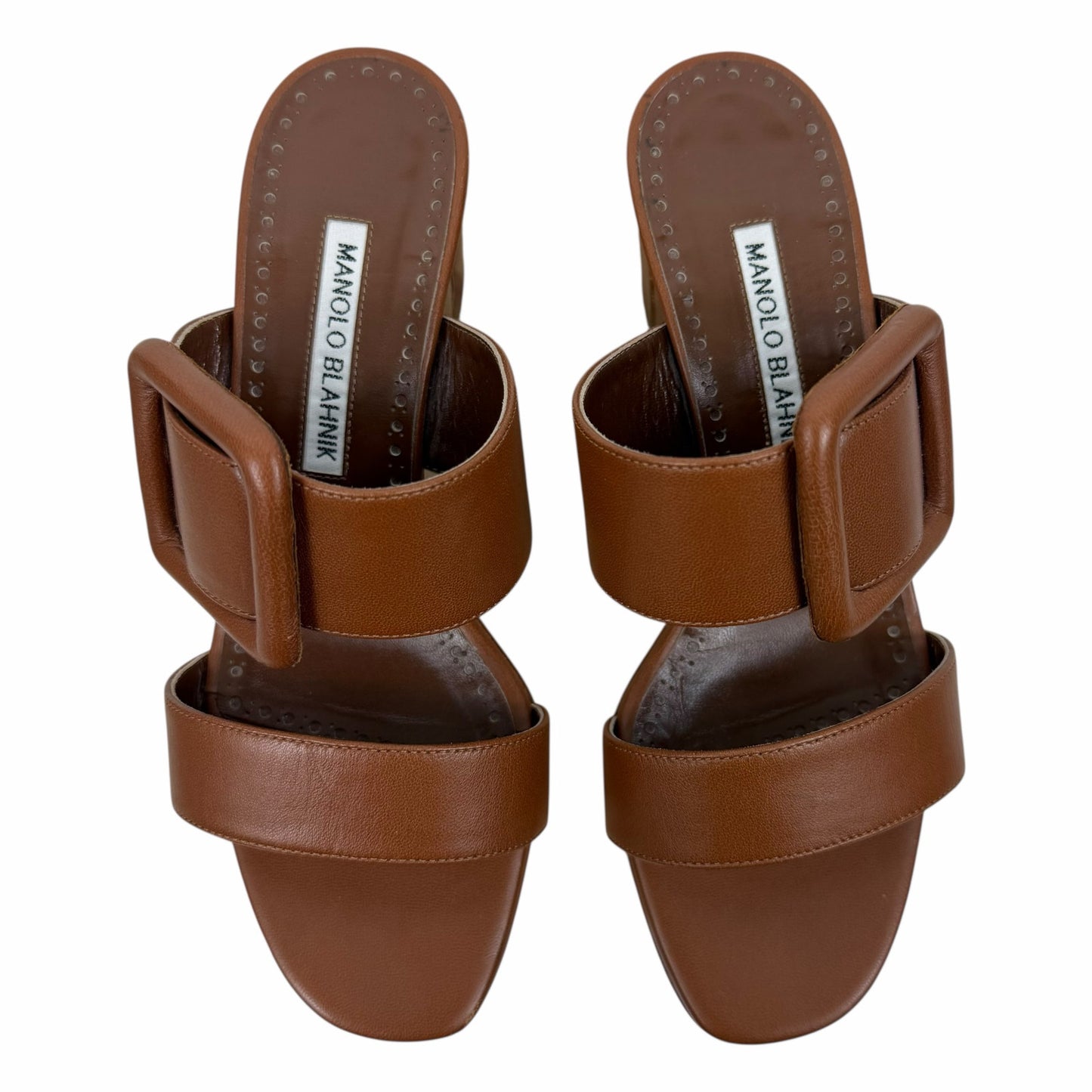 Manolo Blahnik Titubanew Leather Open Toe Mule Sandal Brown Size 37
