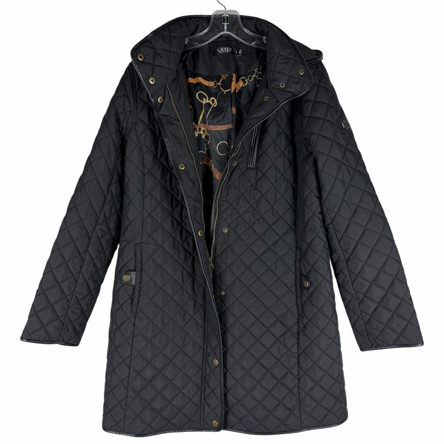 Lauren Ralph Lauren Hooded Quilted Long Coat Black Size L