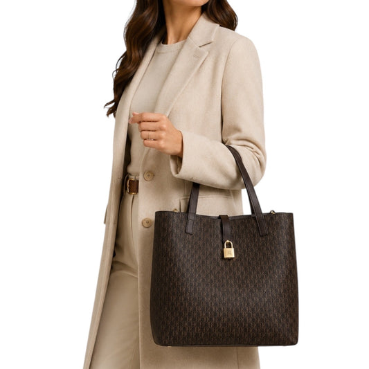 Carolina Herrera Matryoshka Locked CH Logo Medium Handbag Brown