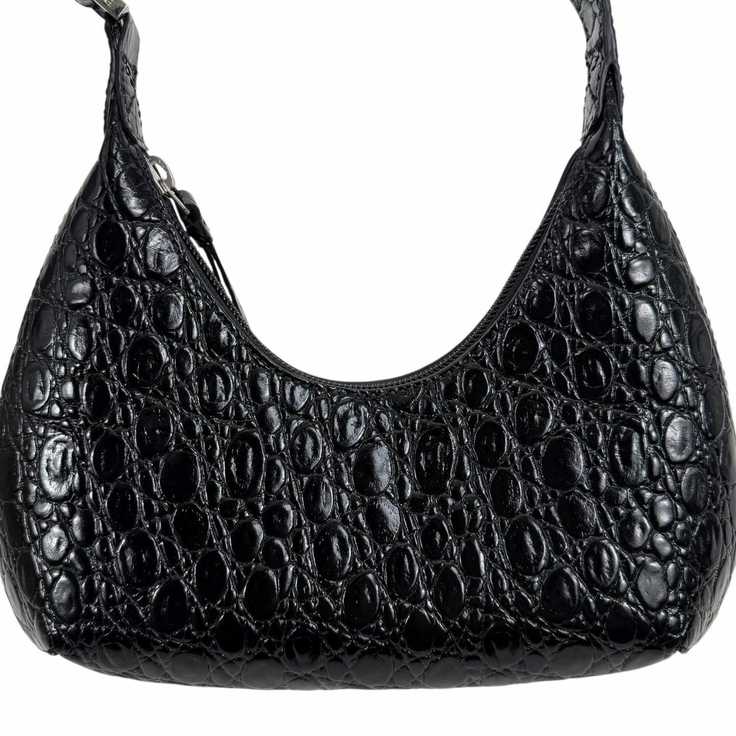 By Far Baby Amber Bag Black Circular Croco Embossed Leather Handbag