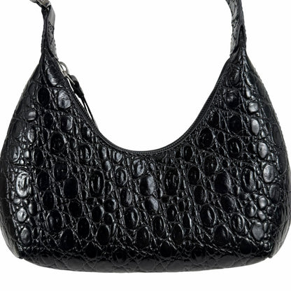 By Far Baby Amber Bag Black Circular Croco Embossed Leather Handbag