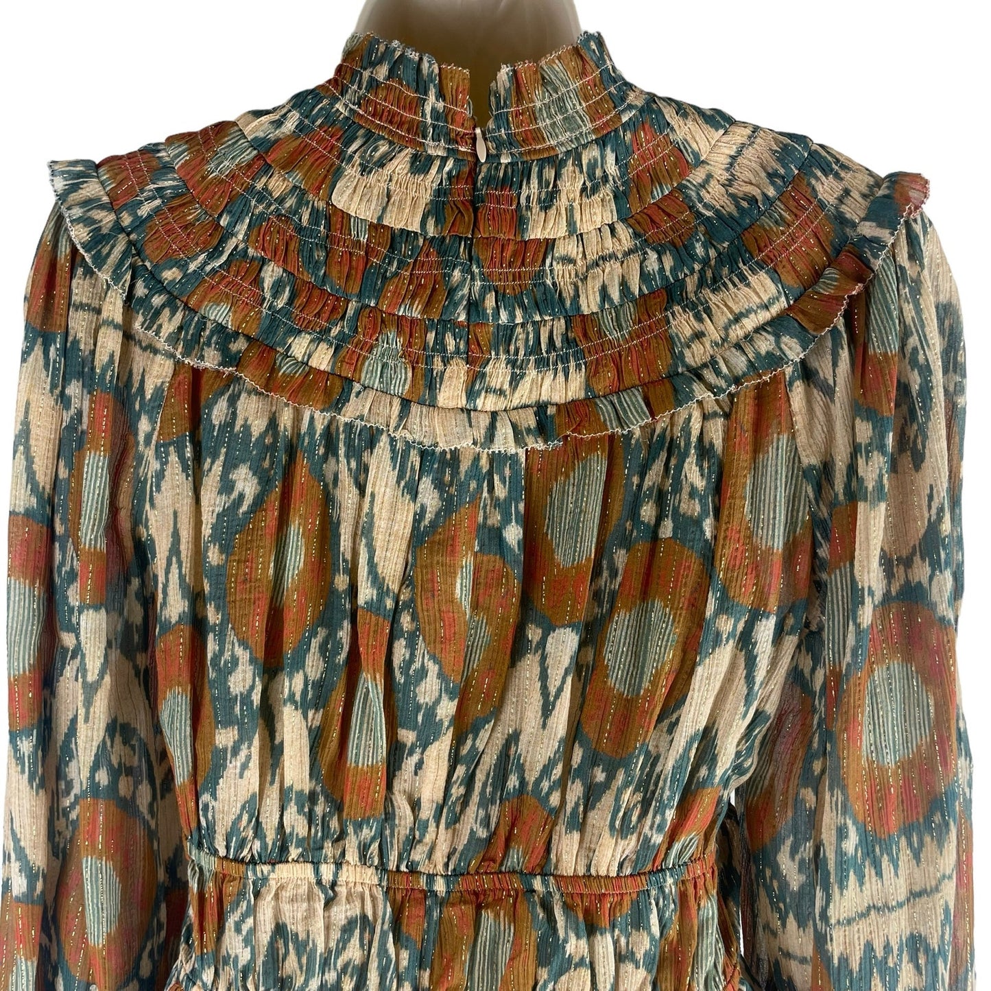 Ulla Johnson Noor Printed Blouse Bishop Sleeve Mock Neck Nimbus Size 4