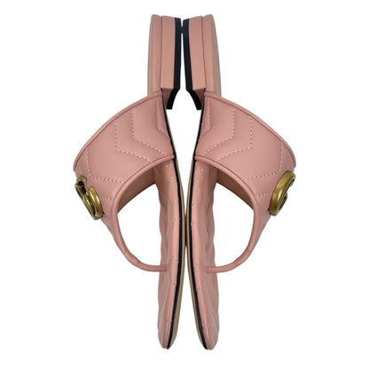 Gucci GG Logo Marmont Leather Thong Flat Sandals Pink Gold Size 37.5