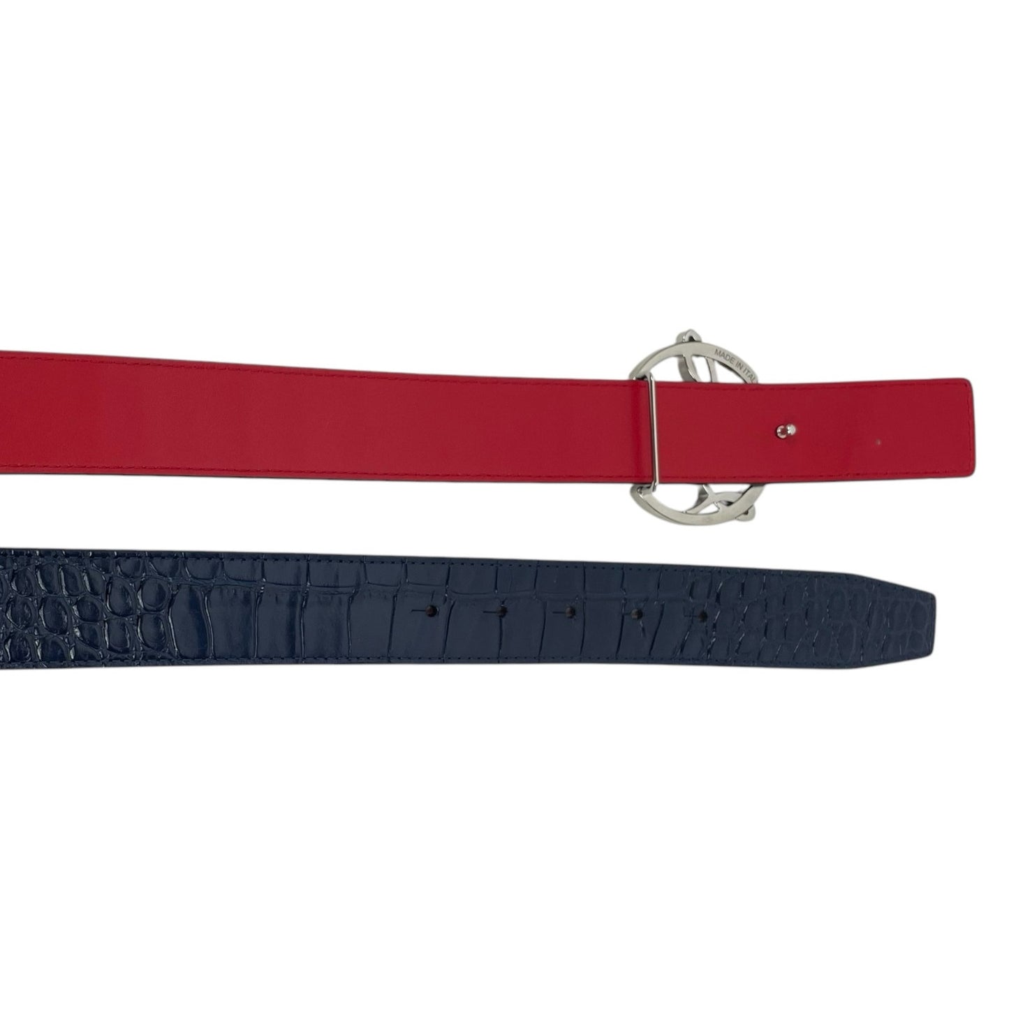 Christian Louboutin CL Logo Crocodile Reversible Leather Belt Blue Size 85/34
