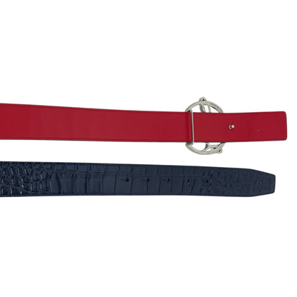 Christian Louboutin CL Logo Crocodile Reversible Leather Belt Blue Size 85/34