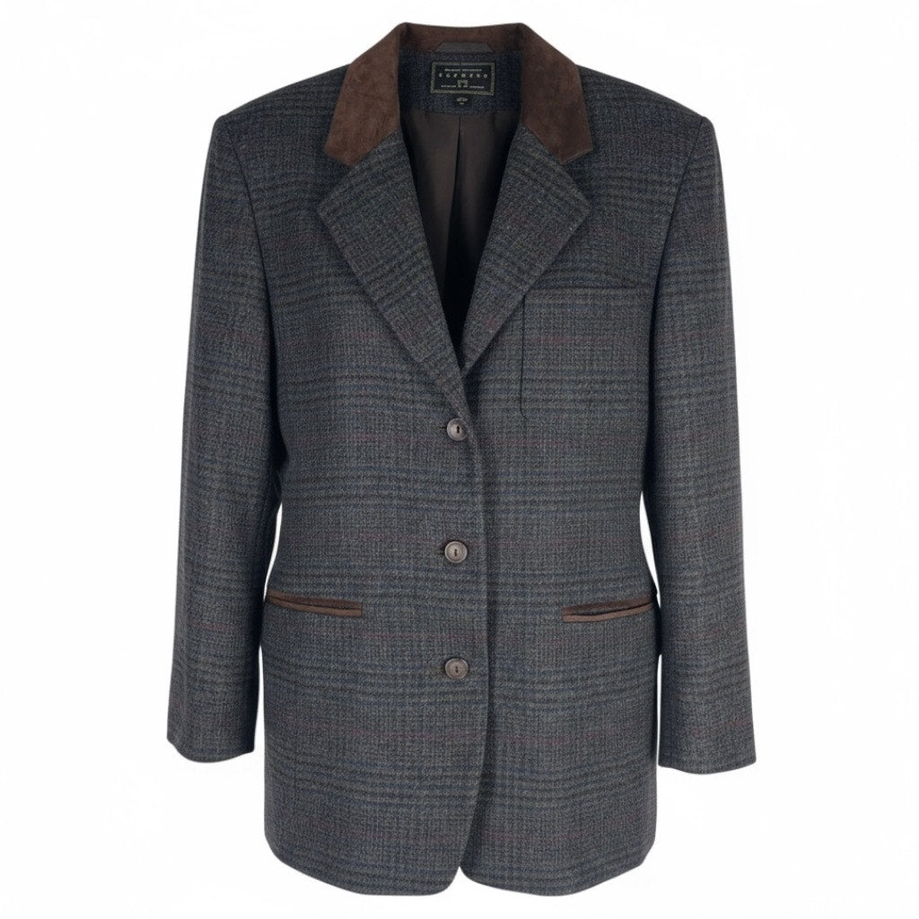 Express Suede Collar Wool Plaid Blazer Jacket Suede Gray Brown Size L