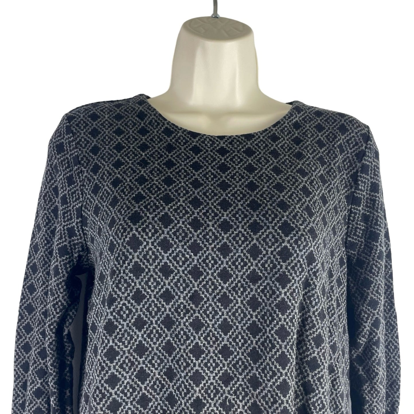 J. Jill Ponte Geometric Printed Long Sleeve Casual Top Black Gray Size S