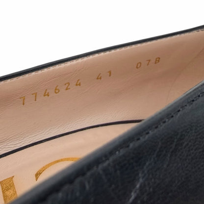Gucci Horsebit Square Toe Leather Pump Block Heel Black Gold Size 41