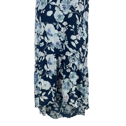 J. Jill Floral Printed Gauze Ruffle Hem Midi Dress Navy Blue Size XSP